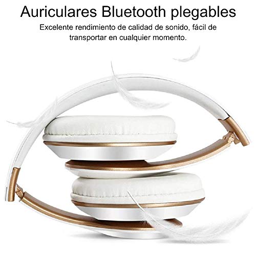 Auriculares Cerrados Inalámbricos 6S, Alta fidelidad Estéreo Auriculares Estéreo Inalámbricos Plegables, Micrófono Incorporado, Micro SD/TF, FM (para iPhone/Samsung/iPad/PC) (Blanco y Oro)