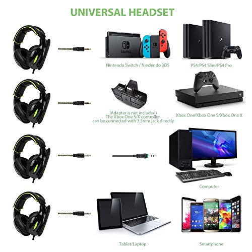 Auriculares G813 estéreo de 3,5 mm, con Cable, para Juegos, con micrófono, cancelación de Ruido y Control de Volumen, para Xbox One/PC/Mac/PS4/tablet/teléfono (Negro y Verde), de Supsoo