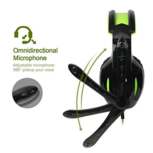 Auriculares G813 estéreo de 3,5 mm, con Cable, para Juegos, con micrófono, cancelación de Ruido y Control de Volumen, para Xbox One/PC/Mac/PS4/tablet/teléfono (Negro y Verde), de Supsoo