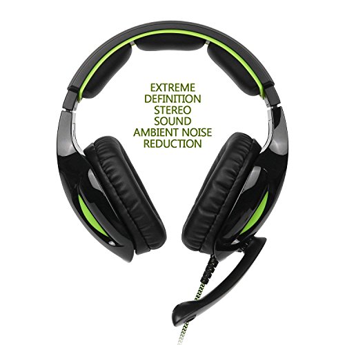 Auriculares G813 estéreo de 3,5 mm, con Cable, para Juegos, con micrófono, cancelación de Ruido y Control de Volumen, para Xbox One/PC/Mac/PS4/tablet/teléfono (Negro y Verde), de Supsoo