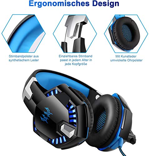 Auriculares Gaming con Microfono, Cascos Gaming, Auriculares para Juegos para PS4 / PC/Xbox One/Switch/Tableta/Celular, Headset Estereofónico con Fantástico LED Luces, Micrófono Antiruido (G2000)