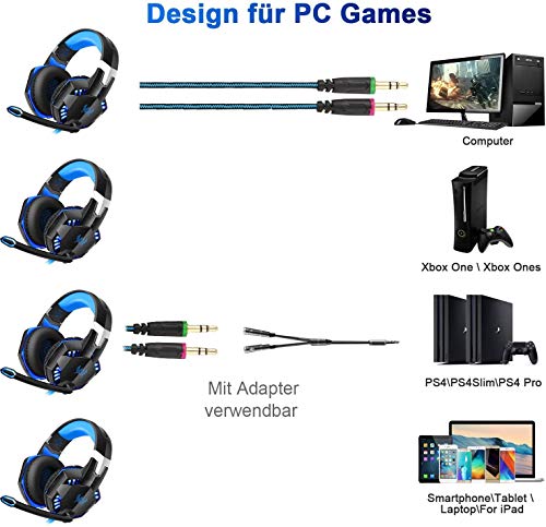 Auriculares Gaming con Microfono, Cascos Gaming, Auriculares para Juegos para PS4 / PC/Xbox One/Switch/Tableta/Celular, Headset Estereofónico con Fantástico LED Luces, Micrófono Antiruido (G2000)