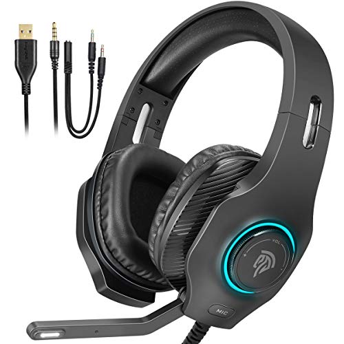 Auriculares gaming Luces RGB de PS5, EasySMX [Regalos Originales] Cascos Gaming PS5 con Cancelación de Ruido para PS5, PS4 & Xbox One S/X Controller, PC, Laptop, Nintendo Switch, Tablet y Móvil