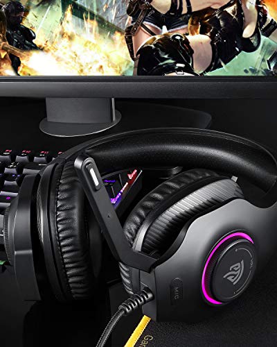 Auriculares gaming Luces RGB de PS5, EasySMX [Regalos Originales] Cascos Gaming PS5 con Cancelación de Ruido para PS5, PS4 & Xbox One S/X Controller, PC, Laptop, Nintendo Switch, Tablet y Móvil