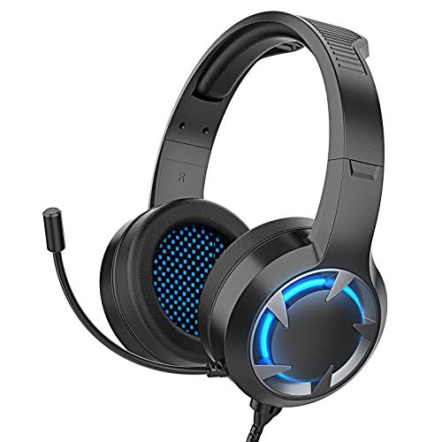 Auriculares Gaming para Xbox One PS4,Cascos Gaming Portátiles y Cancelación de Ruido con Luz LED Colocar,con Micrófono Flexible,Gaming Headset con Conector de 3,5 mm para PC/Nintendo Switch/Mac(Negro)