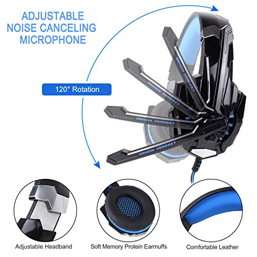Auriculares Gaming PS4, Galopar Cascos Gaming, Premium Stereo con Microfono Gaming Headset con 3.5mm Jack para PC/Xbox One/Switch - con Gancho-Azul Auriculares Gaming PS4, Galopar Cascos Gaming, Premium Stereo con Microfono Gaming Headset con 3.5mm Jack para PC/Xbox One/Switch - con Gancho-Azul