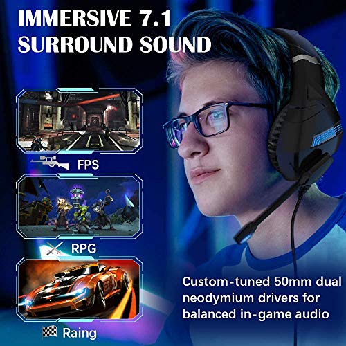 Auriculares Gaming PS4,Cascos Gaming de Mac Estéreo con Micrófono Cascos Gaming 3.5mm Jack con Luz LED Bass Surround y Cancelación de Ruido Auriculares Compatible con PC/Xbox One/Switch