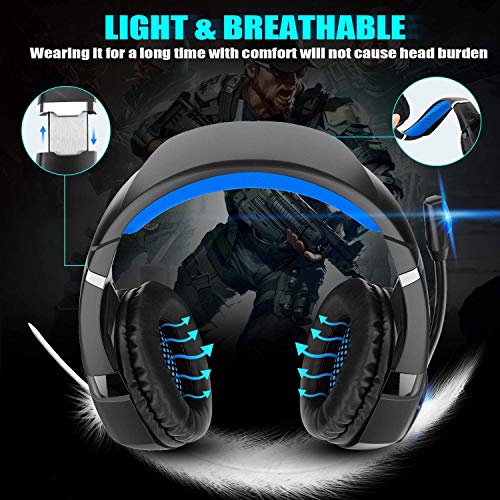 Auriculares Gaming PS4,Cascos Gaming de Mac Estéreo con Micrófono Cascos Gaming 3.5mm Jack con Luz LED Bass Surround y Cancelación de Ruido Auriculares Compatible con PC/Xbox One/Switch