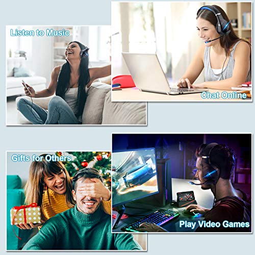 Auriculares Gaming PS4,Cascos Gaming de Mac Estéreo con Micrófono Cascos Gaming 3.5mm Jack con Luz LED Bass Surround y Cancelación de Ruido Auriculares Compatible con PC/Xbox One/Switch