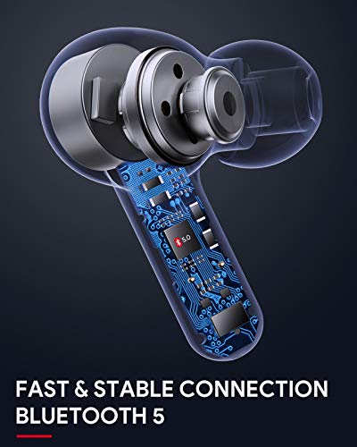 Auriculares Inalámbricos Bluetooth 5 con Micrófonos, BCMASTER Auriculares Bluetooth Sonido Estéreo 3D, 30 Horas y Carga Rápida USB-C, Control Táctil, Deportivos IPX5 Impermeable para Trabajar o Viajar
