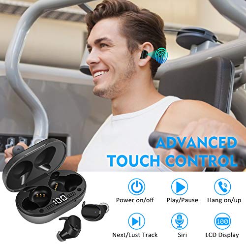 Auriculares Inalámbricos, Moosen Auriculares Bluetooth 5.0 IPX7 Impermeable, Mini Portátil Caja de Carga, HI-FI Estéreo, Control Tactil cancelación de Ruido, Control táctil para Correr Deporte