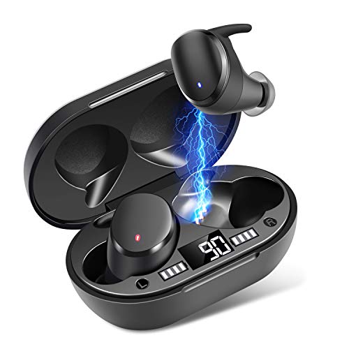 Auriculares Inalámbricos, Moosen Auriculares Bluetooth 5.0 IPX7 Impermeable, Mini Portátil Caja de Carga, HI-FI Estéreo, Control Tactil cancelación de Ruido, Control táctil para Correr Deporte