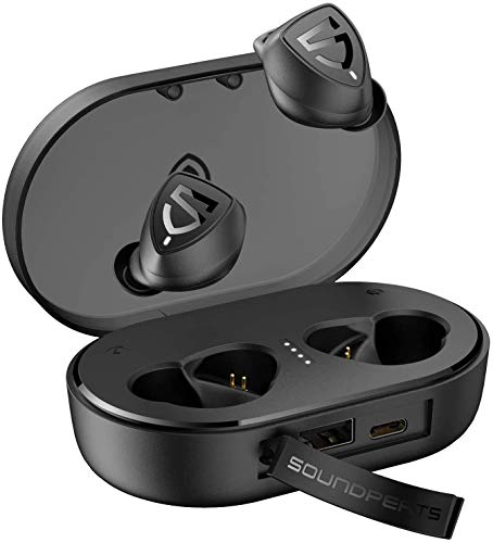 Auriculares Inalámbricos SoundPEATS Trueshift 2 Cascos con Control táctil, Impermeable IPX7, Sonido Estéreo Mini Audífonos Gemelos Manos Libres con Micrófono con Estuche de Carga