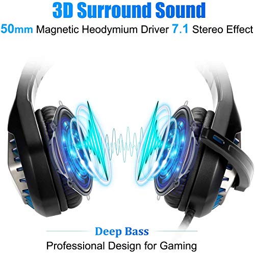 Auriculares Para Juegos Para Ps5 Xbox One Pc Auriculares Con MicróFono Luz Led Con CancelacióN De Ruido Sobre El OíDo Compatible Con Nintendo Switch Games Laptop Mac Ps4 (Negro Azul)