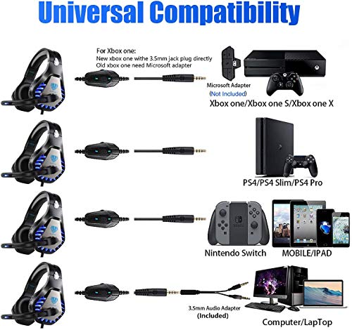 Auriculares Para Juegos Para Ps5 Xbox One Pc Auriculares Con MicróFono Luz Led Con CancelacióN De Ruido Sobre El OíDo Compatible Con Nintendo Switch Games Laptop Mac Ps4 (Negro Azul)