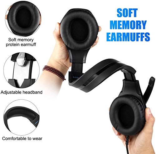 Auriculares Para Juegos Para Ps5 Xbox One Pc Auriculares Con MicróFono Luz Led Con CancelacióN De Ruido Sobre El OíDo Compatible Con Nintendo Switch Games Laptop Mac Ps4 (Negro Azul)