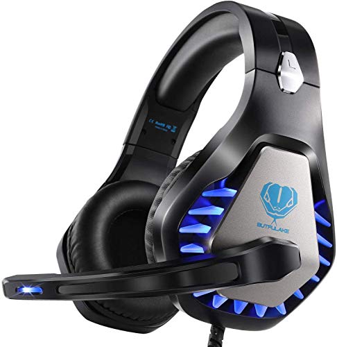 Auriculares Para Juegos Para Ps5 Xbox One Pc Auriculares Con MicróFono Luz Led Con CancelacióN De Ruido Sobre El OíDo Compatible Con Nintendo Switch Games Laptop Mac Ps4 (Negro Azul)