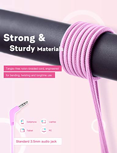 Auriculares para niños,Mpow CHE1 Volumen Limitado en el oído Auriculares para niños con Conector de Audio de 3.5 mm para niñas y niños, Auriculares con Cable Ajustable y Plegable, Rosa