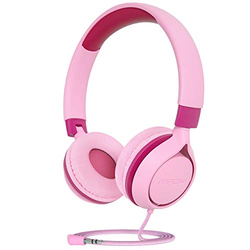 Auriculares para niños,Mpow CHE1 Volumen Limitado en el oído Auriculares para niños con Conector de Audio de 3.5 mm para niñas y niños, Auriculares con Cable Ajustable y Plegable, Rosa