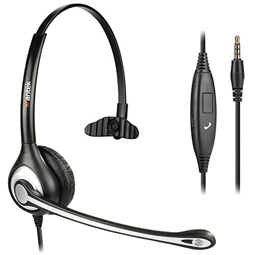 Auriculares Teléfono Móvil Mono con Cancelación de Ruido Micrófono, WANTEK Cascos Diadema para iPhone Samsung Huawei HTC LG ZTE Blackberry Celulares y Smartphones con Jack de 3,5 mm(F600J35)