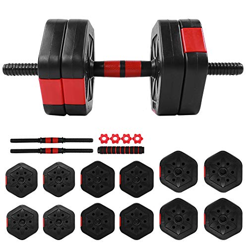 Ausla Juego de Mancuernas Pesas Ajustables 25KG con Barra y Discos, Mancuernas hexagonales con Revestimiento de plastico para Gimnasio o casa