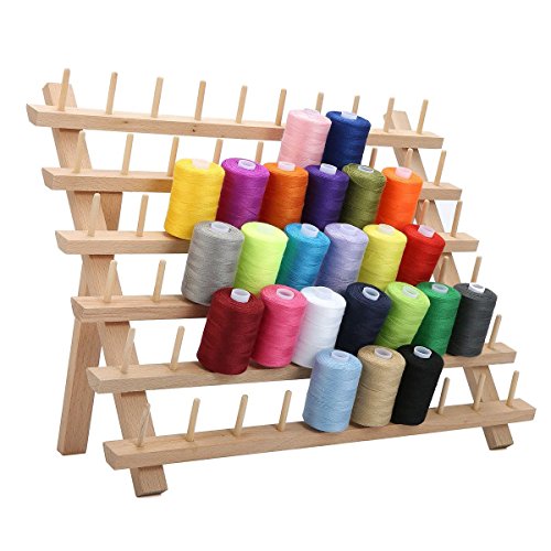 Ausuky Soporte plegable para hilo de madera con soporte organizador para montaje en pared 120/60, cono de bobina, conos de costura para hilo (60) Ausuky Soporte plegable para hilo de madera con soporte organizador para montaje en pared 120/60, cono de bobina, conos de costura para hilo (60)