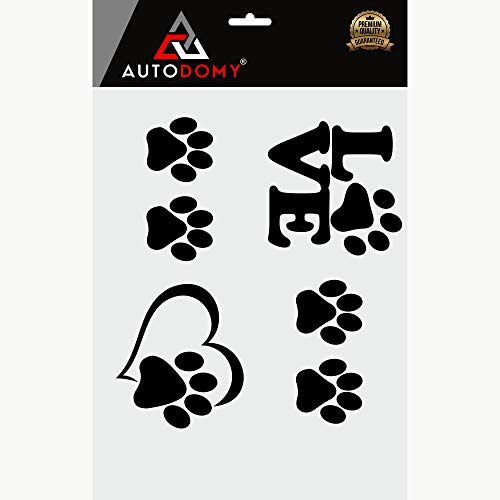 Autodomy Pegatinas Huellas Perros Corazon Huella Love Huella Pack 3 Unidades para Coche (Negro)