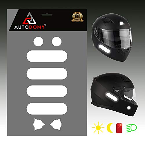 Autodomy Pegatinas Reflectantes Casco Moto Moteros Moteras Pack 8 Unidades para Moto Diseño Racing (Blanco/Plata Reflectante)