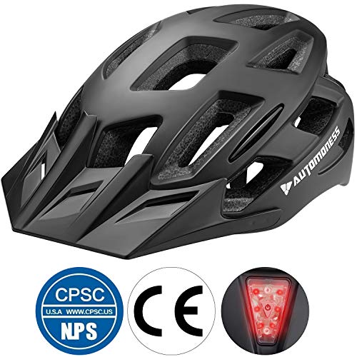 Automoness Casco Bicicleta con Luz LED,Casco Bici con CE Certifiacdo,Ajustable Deporte Cascos Bici Bicicleta Camino Mountain Biking Motocicleta Hombres Mujeres Adultos Casco