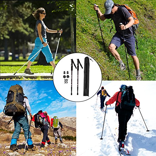 AUTOPkio Bastón de trekking con bolsa de transporte antichoque, mango de espuma EVA, correa y para senderismo Negro