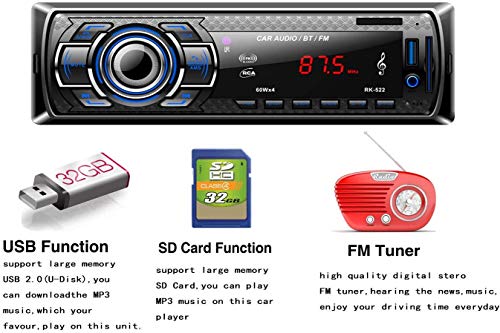 Autoradio Bluetooth, CompraFun Manos Libres Radio Estéreo de Coche, Apoyo de Reproductor MP3, Llamadas Manos Libres, Función de Radio, y de Archivo