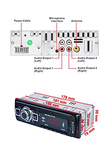 Autoradio Bluetooth, CompraFun Manos Libres Radio Estéreo de Coche, Apoyo de Reproductor MP3, Llamadas Manos Libres, Función de Radio, y de Archivo