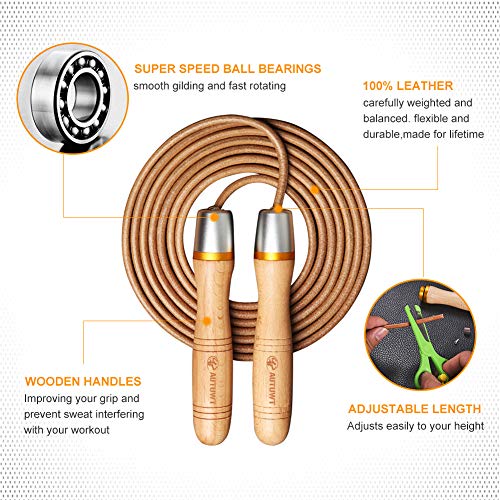 AUTUWT Cuerda de Saltar de Piel de 3 Metros Ajustable, rodamiento de Bolas de 360 ° y Asas de Madera Pura para Gimnasio y Entrenamiento en casa, Boxeo, Senderismo, pérdida de Peso y Cardio AUTUWT Cuerda de Saltar de Piel de 3 Metros Ajustable, rodamiento de Bolas de 360 ° y Asas de Madera Pura para Gimnasio y Entrenamiento en casa, Boxeo, Senderismo, pérdida de Peso y Cardio