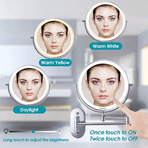Auxmir Espejo Maquillaje con Luz LED Aumento 1X/10X Espejo Cosmético Iluminoso de Doble Cara con Pilas, 360 Rotación, Luces Ajustables Extensible de Pared para Baño, Tocador, Hotel, Plata Auxmir Espejo Maquillaje con Luz LED Aumento 1X/10X Espejo Cosmético Iluminoso de Doble Cara con Pilas, 360 Rotación, Luces Ajustables Extensible de Pared para Baño, Tocador, Hotel, Plata