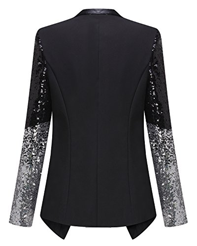 Auxo Mujer Blázer Oficina Slim Negro Sequins Manga Larga Chaqueta de Traje de Negocios