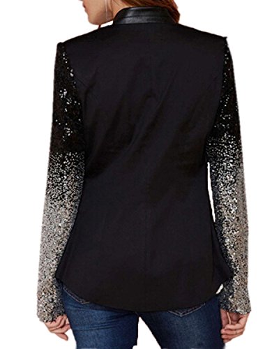 Auxo Mujer Blázer Oficina Slim Negro Sequins Manga Larga Chaqueta de Traje de Negocios