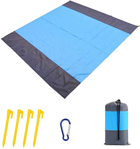 Auxsoul Alfombras de Playa Manta de Picnic Impermeable Manta de Playa Plegable Esterilla Playa 210 x 200cm Anti-Arena con 4 Clavos Fijos para la Playa Picnic Acampa y Otra Actividad al Aire Libre