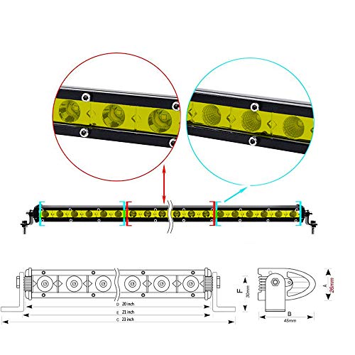 AUXTINGS 20 pulgadas 90W Barra de luz LED de una sola fila de,3000K perfil bajo, ultra delgada, mini focos de inundación,luces LED para conducción fuera de carretera