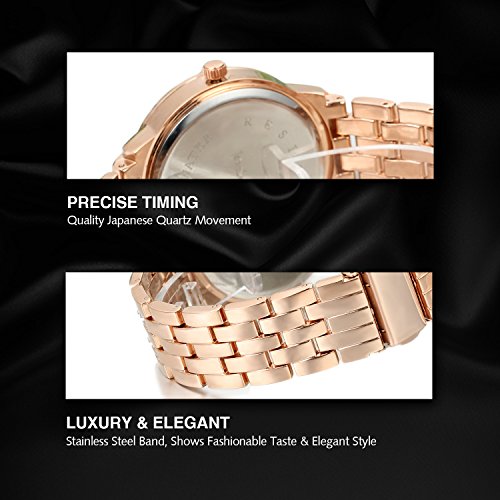 Avaner Reloj de pulsera unisex de lujo de acero inoxidable resistente al agua con diamantes de imitación acentuados analógico japonés de cuarto de galón