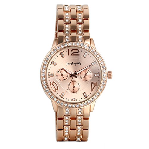 Avaner Reloj de pulsera unisex de lujo de acero inoxidable resistente al agua con diamantes de imitación acentuados analógico japonés de cuarto de galón