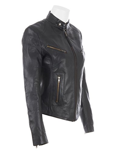 Aviatrix Cuero Real Corta Chaqueta De Motociclista Cabida De Las Mujeres (CRD9)