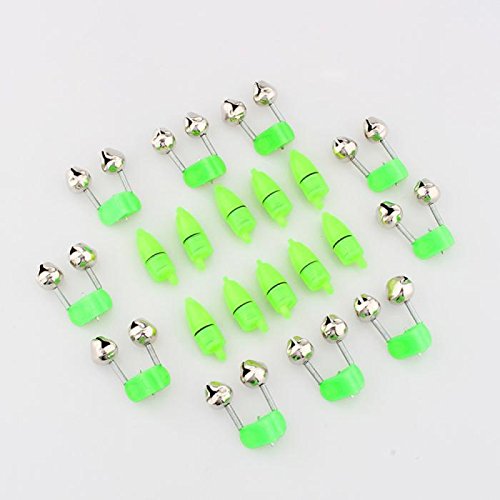 Avisadores de picada de pesca verdes Sungpunet con doble cascabel y luz led, 10 unidades Avisadores de picada de pesca verdes Sungpunet con doble cascabel y luz led, 10 unidades