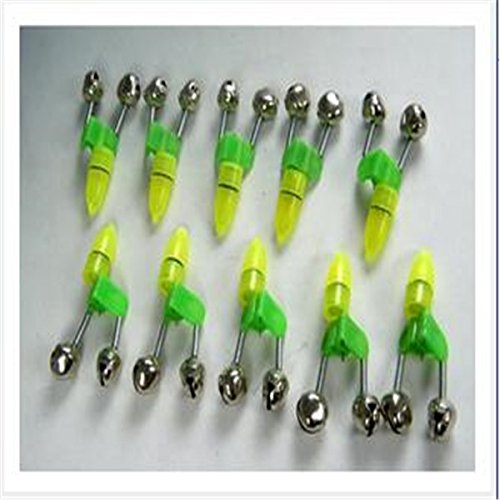 Avisadores de picada de pesca verdes Sungpunet con doble cascabel y luz led, 10 unidades Avisadores de picada de pesca verdes Sungpunet con doble cascabel y luz led, 10 unidades