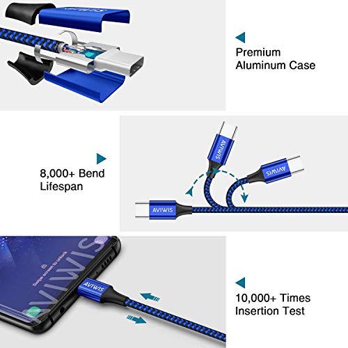 AVIWIS Cable USB Tipo C, [2Pack 2M] Cargador USB Tipo C Carga Rápida y Sincronización Cable USB C de Nylon Trenzado Compatible para S10/ S9/ S8/ Note9,Mi A1/A2,Huawei P20/Mate20,LG G7,OnePlus 6T