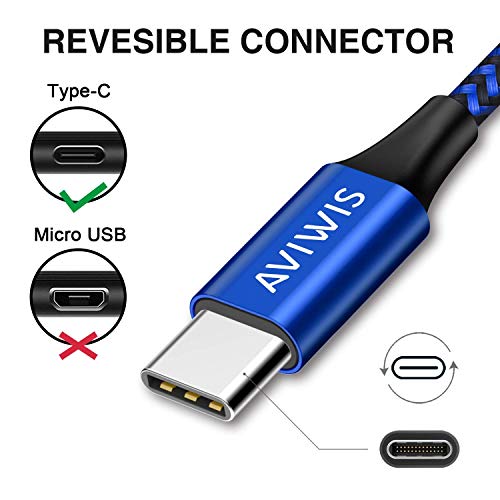 AVIWIS Cable USB Tipo C, [2Pack 2M] Cargador USB Tipo C Carga Rápida y Sincronización Cable USB C de Nylon Trenzado Compatible para S10/ S9/ S8/ Note9,Mi A1/A2,Huawei P20/Mate20,LG G7,OnePlus 6T