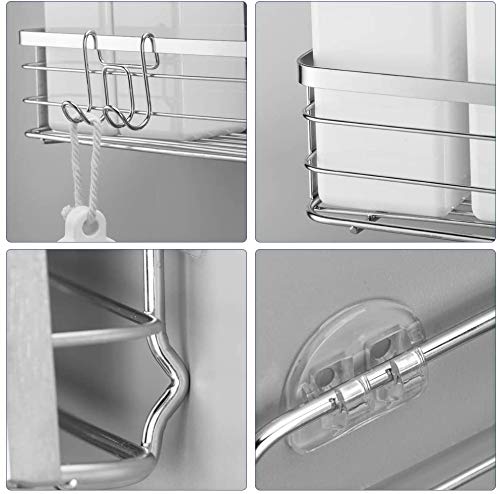 Avoalre Adhesivo Estante Ducha Baño Cocina Organizador Estanteria Cesta Acero Inoxidable Sus 304 con Gancho Extraíble sin Taladro, 2 Unidades, Color Plata