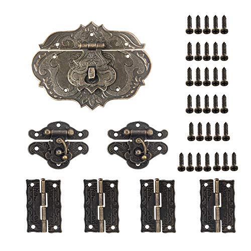 Aweisile Antiguo Latch Hasp 7 Piezas Bisagras Plegables Retro Bisagras Pestillo de Estilo Antiguo con 33 tornillos para cajas de madera Caja vintage Gabinete antiguo y otros etc