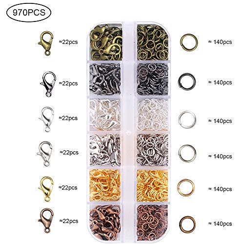 Aweisile Cierres de Mosquetón y Anillos de Salto 972 piezas Gancho Langosta 12mm Anillo Abierto 5mm con Caja de Plástico, 6 Colores para Hacer la DIY artesanía