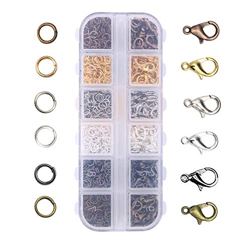 Aweisile Cierres de Mosquetón y Anillos de Salto 972 piezas Gancho Langosta 12mm Anillo Abierto 5mm con Caja de Plástico, 6 Colores para Hacer la DIY artesanía