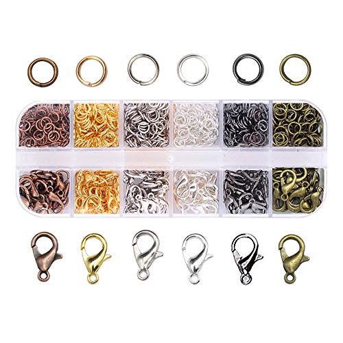 Aweisile Cierres de Mosquetón y Anillos de Salto 972 piezas Gancho Langosta 12mm Anillo Abierto 5mm con Caja de Plástico, 6 Colores para Hacer la DIY artesanía